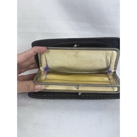 Tooled Brown Leather Unisex Money Wallet Card Checkbook Holder Floral Acorns Vtg - Picture 5 of 7